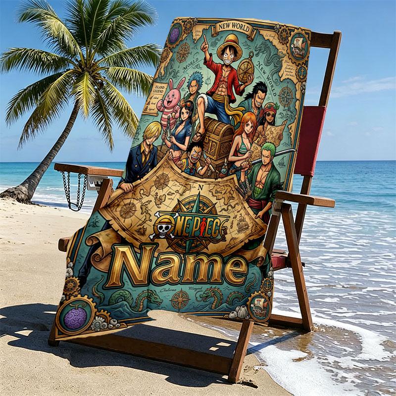 Custom Name Personalized ONE PIECE Print Beach Towel, for Trip Camping Beach Party Home Decor, Birthday Gift for Family & Friends