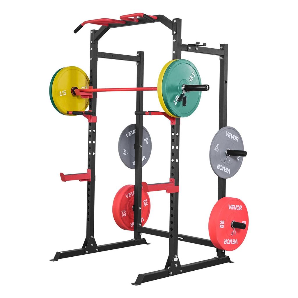 Power Cage Power Rack, Multifunctional Barbell Squat Rack with Adjustable Height, Home Gym Strength Training Workout Equipment with J-Hooks & More