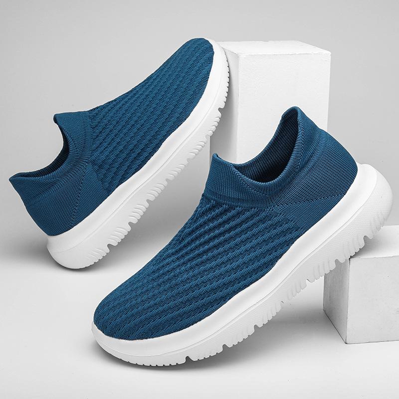 Весенняя обувь из мушиной ткани мужская удобная и дышащая повседневная обувь для среднего возраста сетчатые ленивые кроссовки для бега