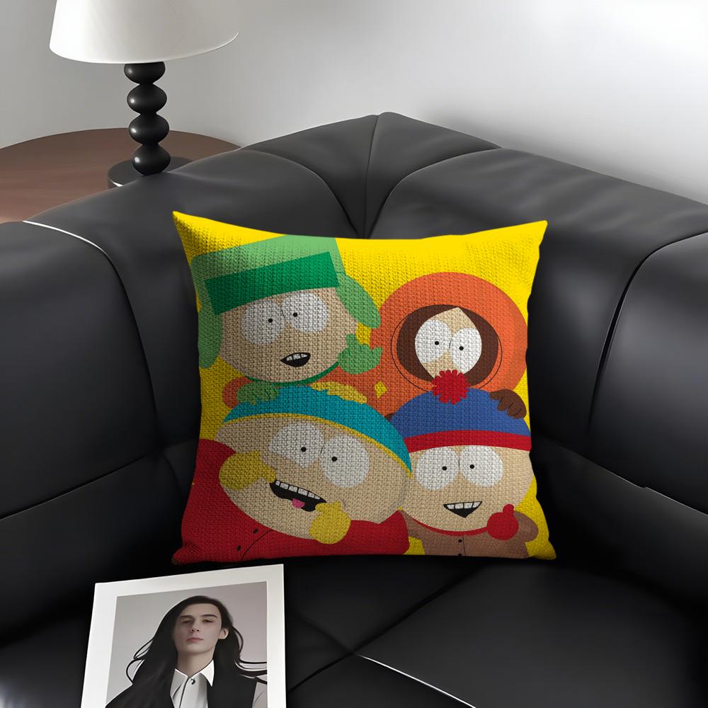 Funny SSouth ParkK Cartoon Cushion Cover Natural Linen Organic Fabric DoubleSided Printing Sofa Home Decor Gift Pillow Case
