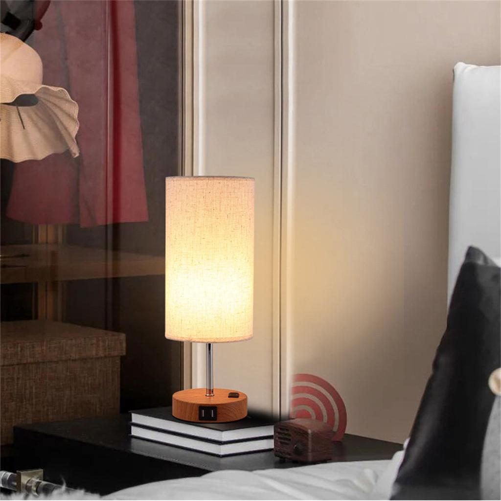 USB настольная лампа, деревянная прикроватная лампа, тумбочка, настольная лампа с цилиндрическим абажуром, теплая настольная лампа, домашний декор
