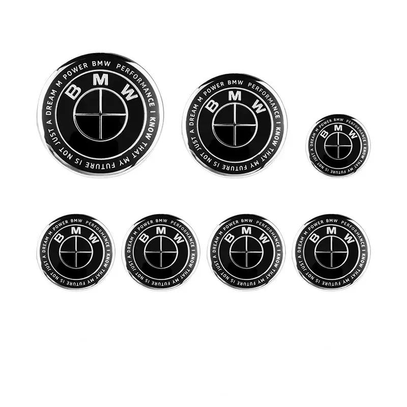 7Pcs Front Hood Emblem For BMW 50th Anniversary 82mm+Rear Badge 74mm+Wheel Hub Cap 68mm+Steering Wheel Sticker 45mm