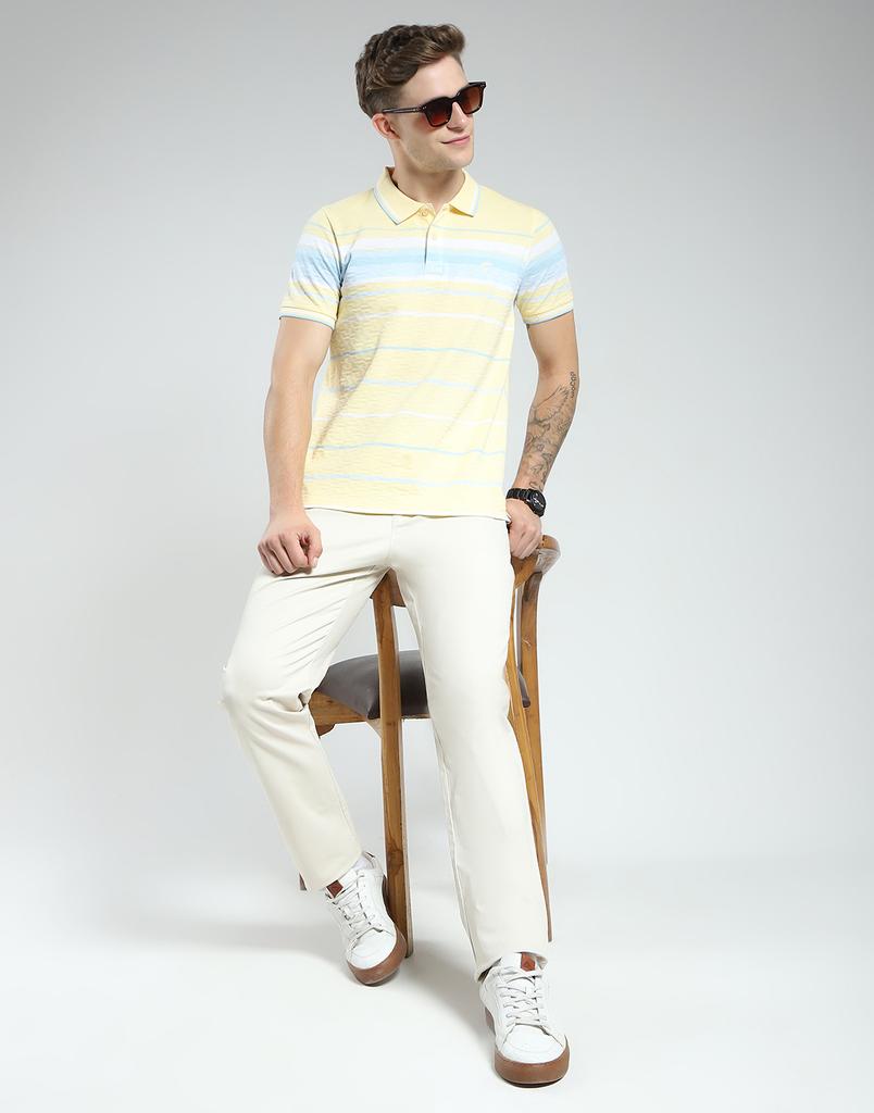 Мужская футболка-поло в полоску стандартного кроя | С рукавом до локтя | Воротник | Повседневная футболка для мужчин