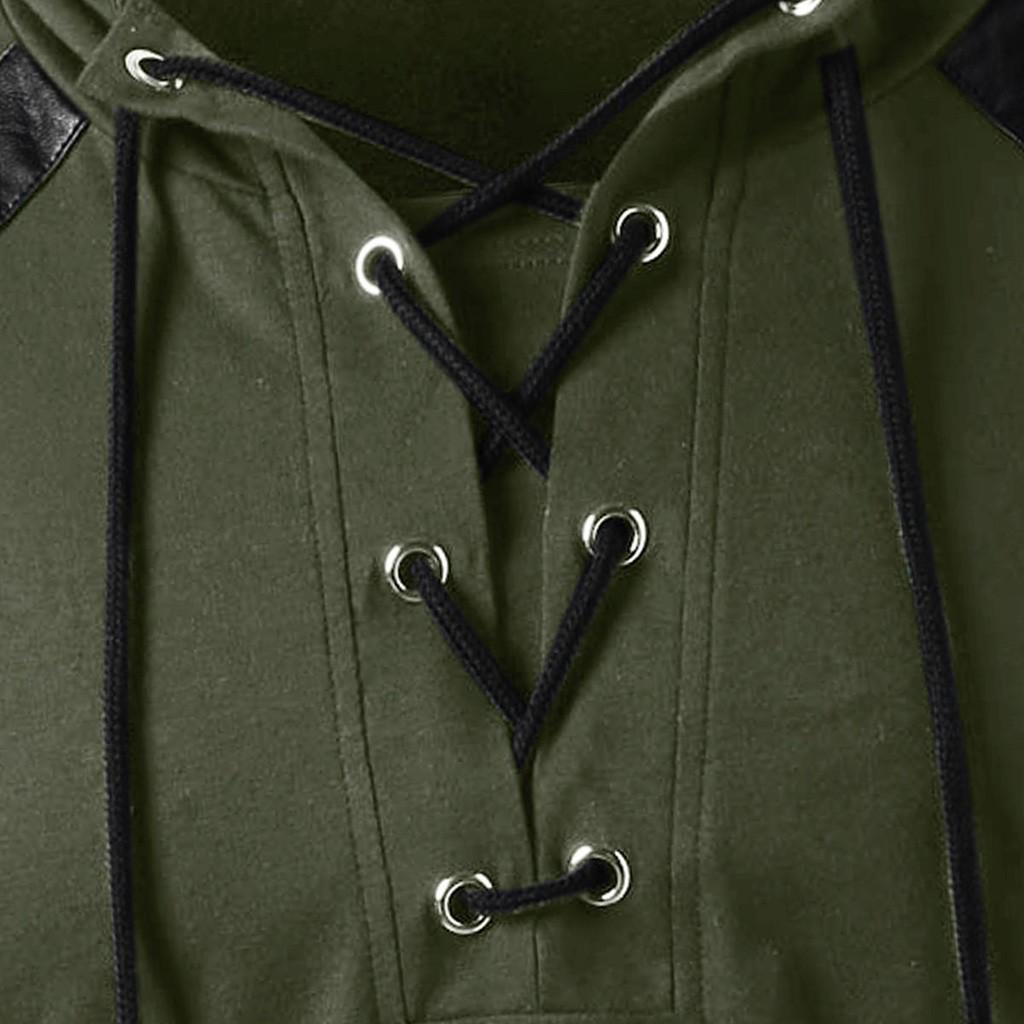 Мужские зимние винтажные кожаные лоскутные топы с капюшоном на шнурках с длинным рукавом, блузки