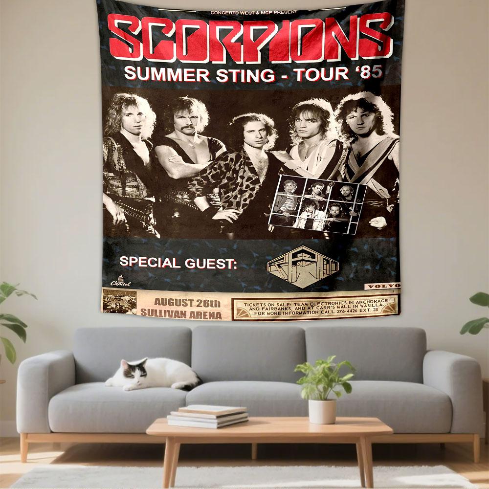 Scorpions Summer Sting Tapestry Wall Hanging, 1985 Tour Concert Poster Art, Retro Wall Decor for Bedroom Living Room Dorm