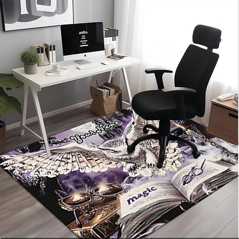 1PC Custom Name Owl Magic Spell Book Theme Floor Mat Ideal for Living Room, Game Rooms, Office, Bedroom,Floor Mat Playful Design