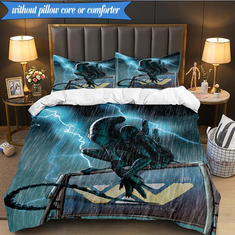 Alien horror Artwork 3pcs K-pop music group Bedding set,Ideal for Bedroom, Dormitory,Including Duvet Cover And 2pcs Pillowcases,Fan gifts