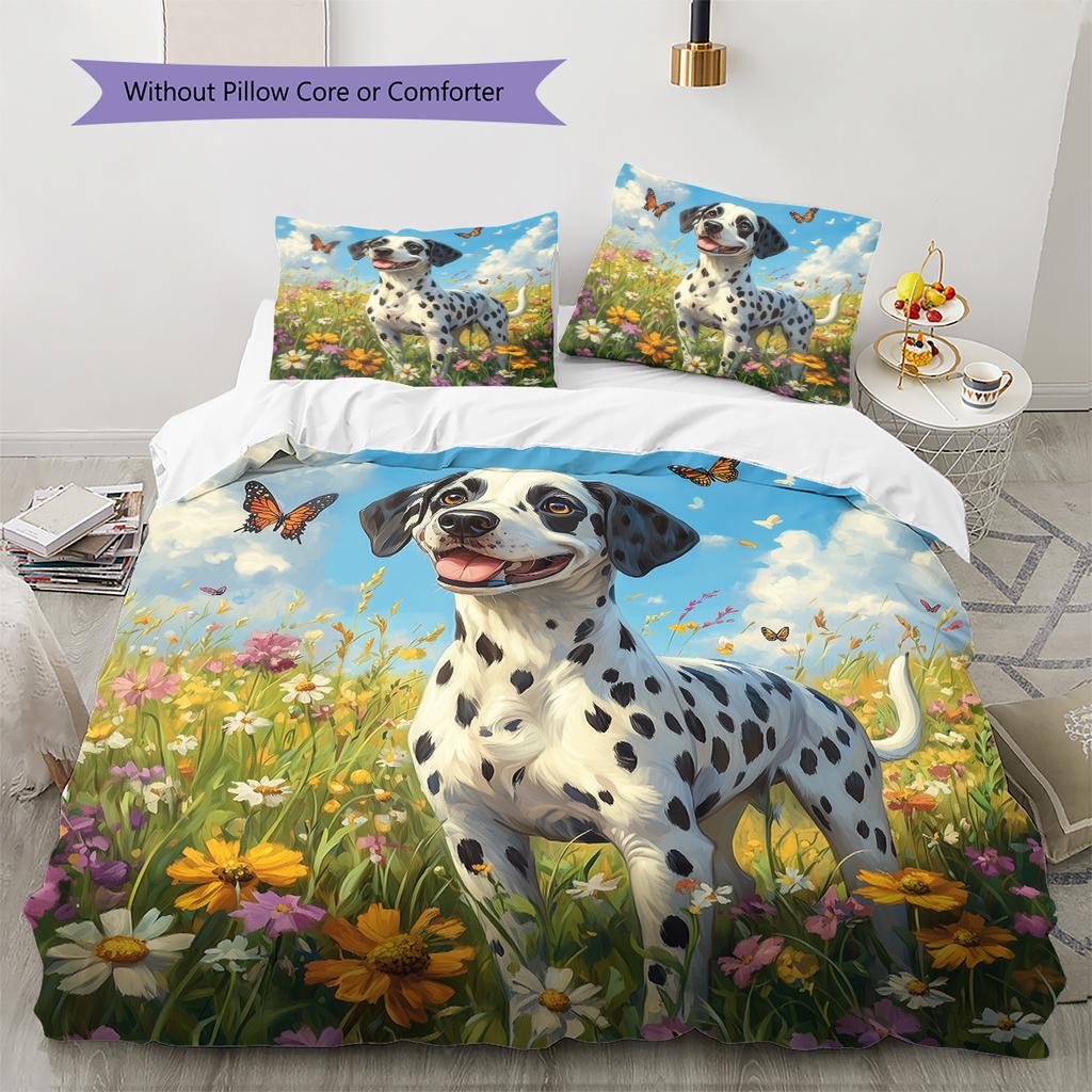 Dalmatian on Grass Pattern Bedding Home Decoration Birthday Gift (1 * duvet cover + 2 * pillowcase, without core)