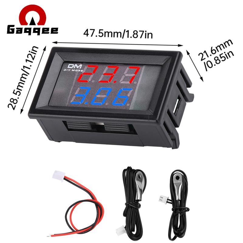 Three-Digit Dual-Display Digital Thermometer With NTC Metal DC4-28V Waterproof Dual Probes Red and Blue Display