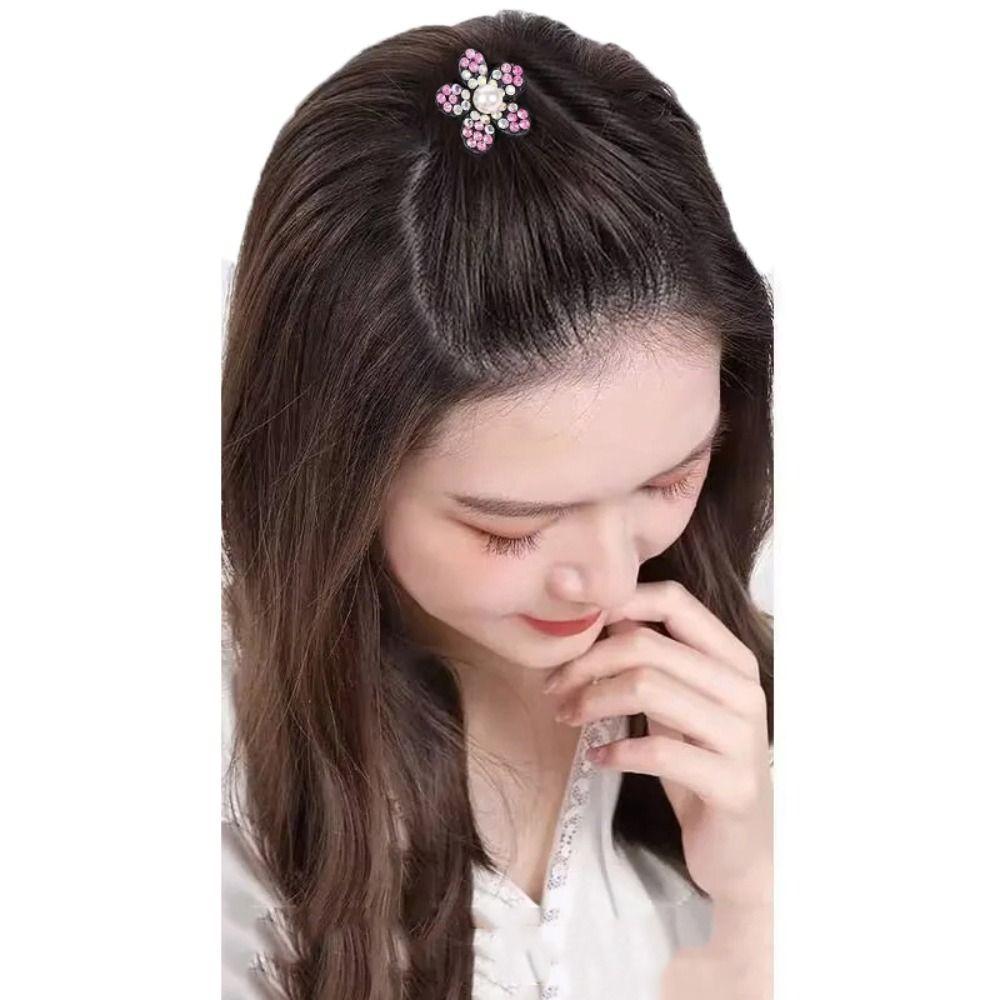 Rhinestone Puff Hair Head Cushion Flower Invisible Volume Hair Clip Fluffy Sponge Clip Girl