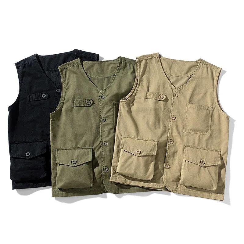 Летняя рабочая одежда SimpleVest мужская японская модная брендовая тонкая свободная куртка с множеством карманов без рукавов жилет на плечах