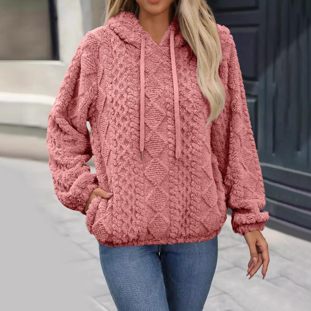 Women's Plush Fabric Long Sleeve Loose Hooded Pullover Sweatshir