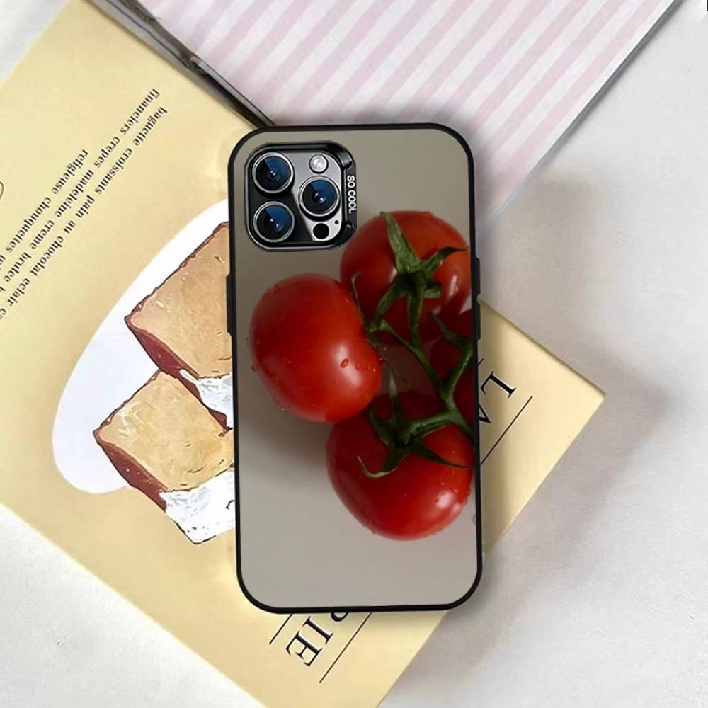 Tomato Fruit Clear Korean Cute ins Phone Case For iPhone 17,16,15,14,13,12,11 Plus,Pro Max,XS,Colored Silver Plated Inside Cover