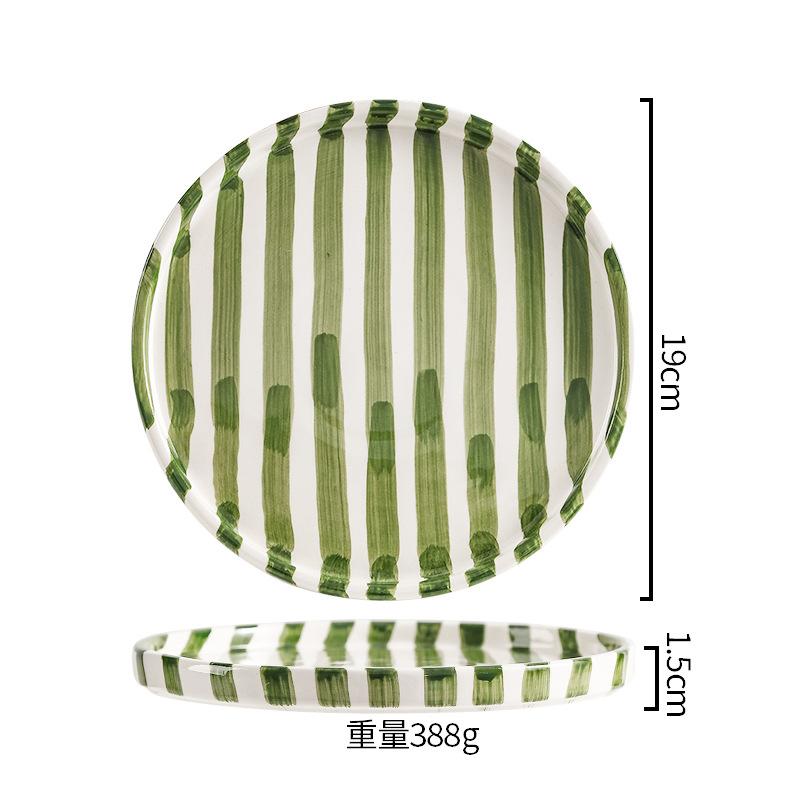 Минималистский набор из нарисованных вручную полосатых чашек и тарелок, керамическая чашка для кофе с молоком, чашка для послеобеденного чая объемом 280 мл/9,5 унций, домашний напиток