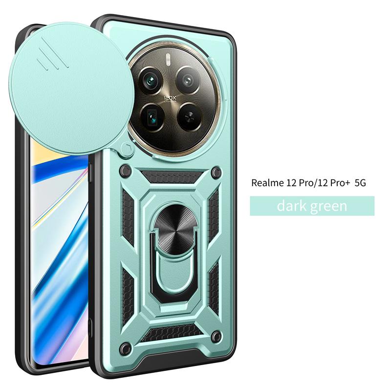 Funda For Realme 12 Pro Plus Ударопрочный защитный чехол Armor Slide Lens Protective Case For Realme 12 Pro Realme12 Pro+ Магнитный держатель Кольцо Чехол