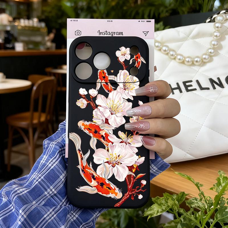 Чехол для телефона Luckly Koi Goldfish Bloosom Flower для IPhone 17 AIR 11 12 13 14 15 16 Pro Max 13Mini Art Koi Carp Мягкая силиконовая накладка