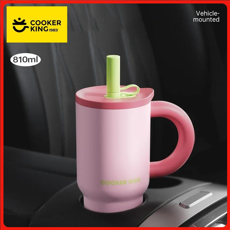 COOKER KING Large Capacity Thermal Tumbler Coffee Cup with Handle 810ml Thermos cup 316 Stainless Steel Straw Insulated Ice Cup
