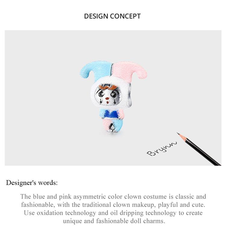 WOSTU Lively Fun Clown Blue Pink Costume 925 Sterling Silver Beads Fit Bracelet Bangle Fine Jewelry