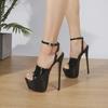 Women's 16CM High Heel Peep-Toe Patent Leather Platform Sandals with Buckle - Large Size, Nightclub Style, 2022