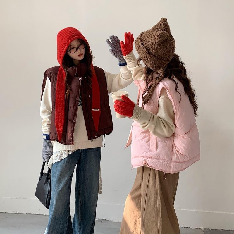 Candy color down cotton jacket vest women's year new stand-up collar thickened loose short cotton vest jacket college