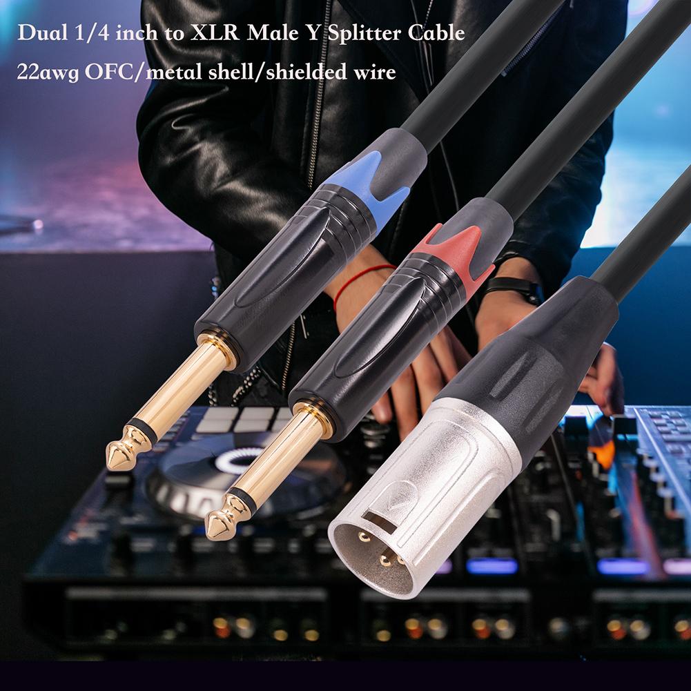 Professional Male 3pin XLR To Dual 6.35mm TS Mono Plug Cable Y Splitter Cable for Mic Mixer Amplifier Accessories