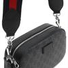 Gucci Винтажный Логотип Полоска Тканевый Ремень Кожаный Логотип Холст и Кожа Сумка для Камеры Мужская Сумка на Плечо Черный Серый 574886-K5RLN-1095