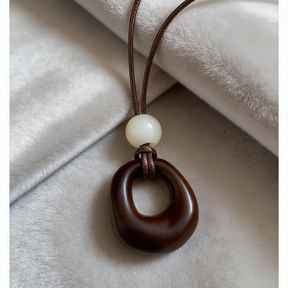 Leather Rope Geometric Pendant Necklace Adjustable Length Sweater Chain Women