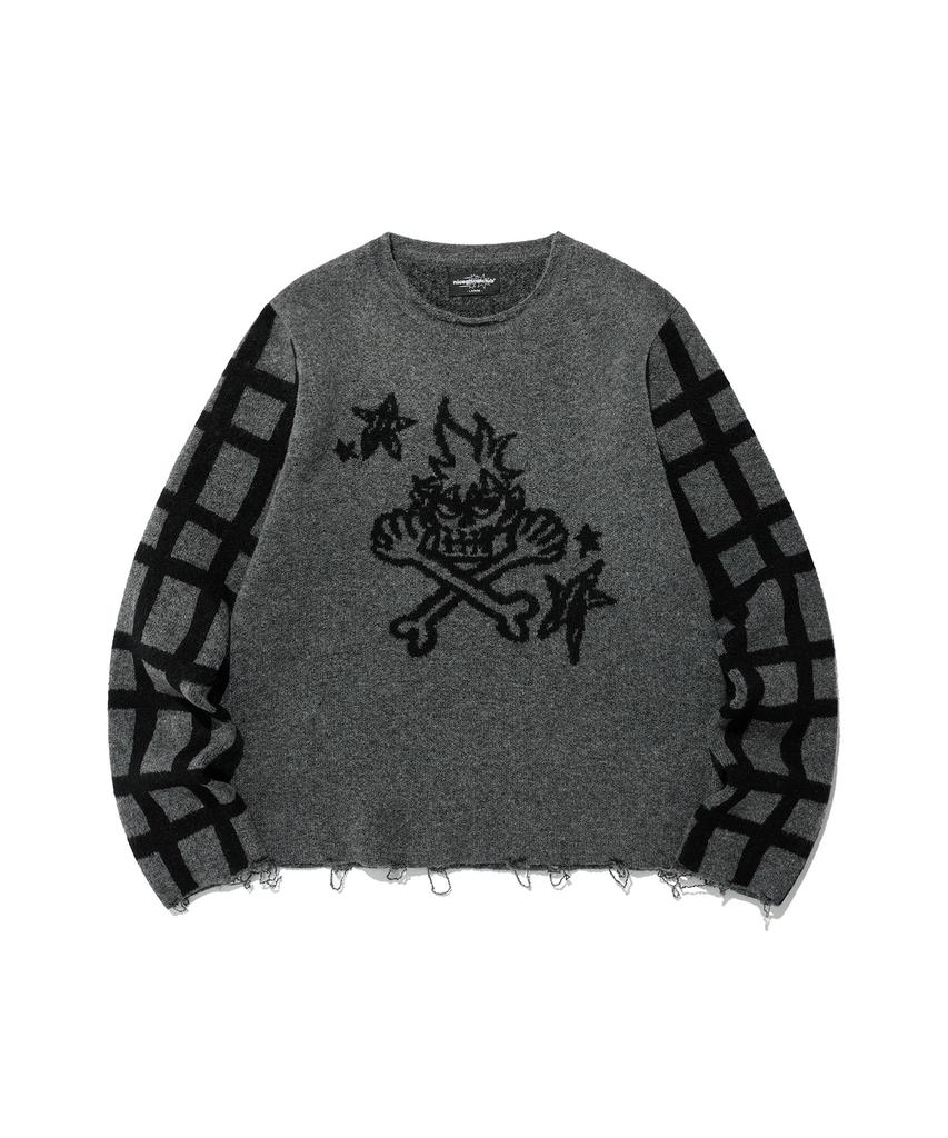 NICEGHOSTCLUB Skull Check L/S Knit Tee_Black(Ng2Efuk606A)