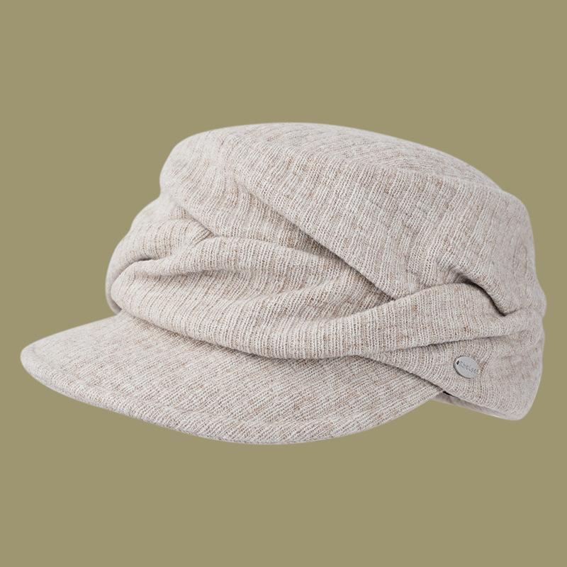 Solid color minimalist pleated cap women's autumn and winter soft waxy comfortable fashion newsboy hat retro octagonal hat