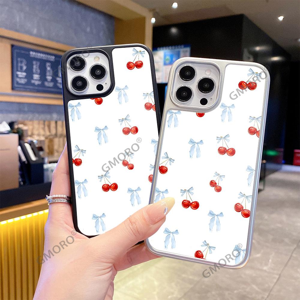 Чехол для телефона с вишневым бантом подходит для премиального стекла iPhone 17 и противоударного жесткого чехла iPhone 16.