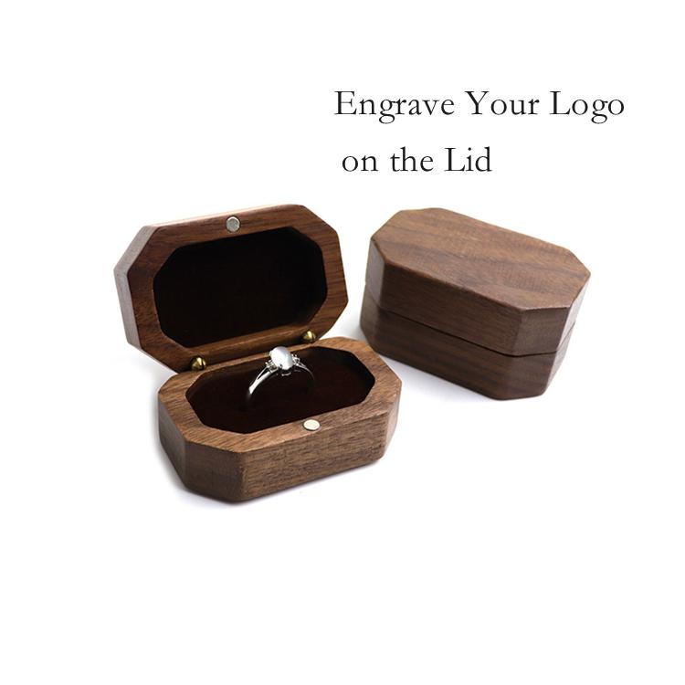 Custom Octagonal Red Black Beige Velvet Lining Jewelry Packaging Wood Ring Box