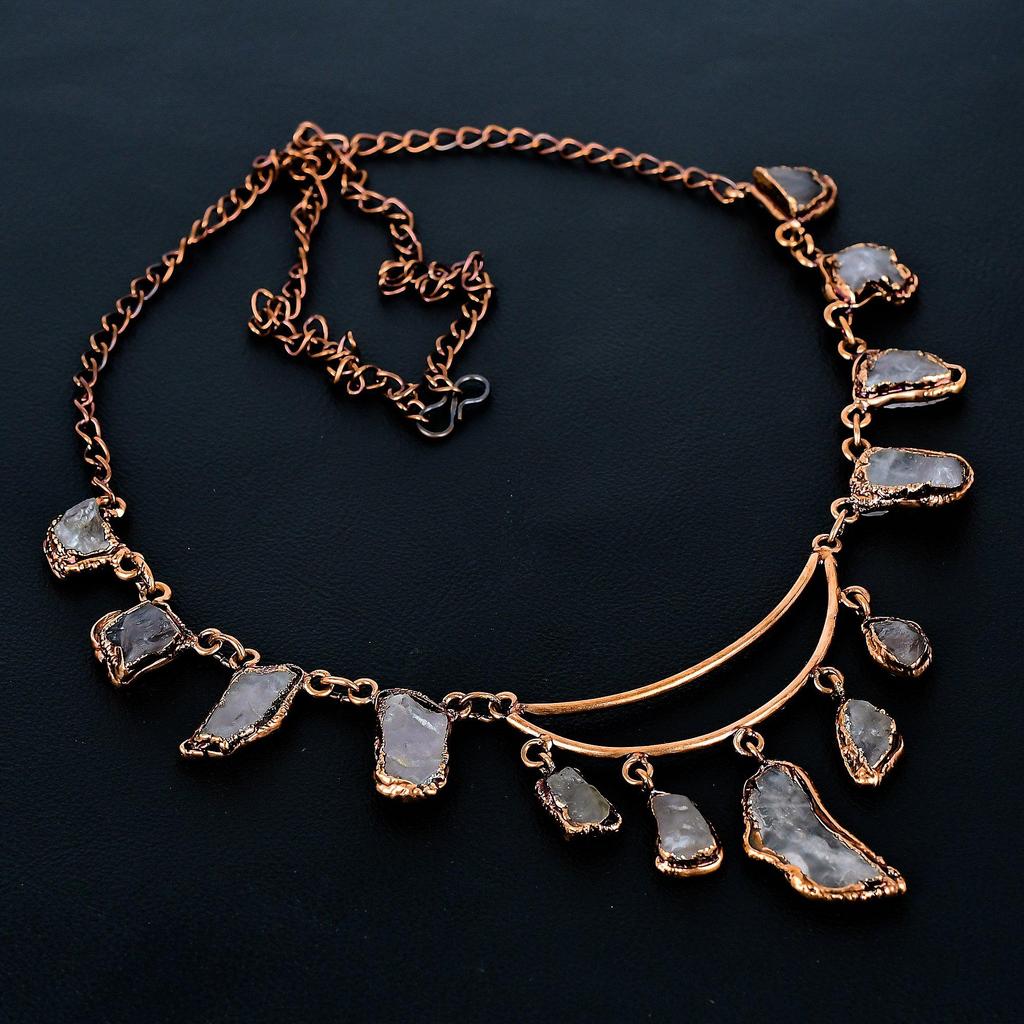 Ожерелье из розового кварца ручной работы, новейшего дизайна, ювелирное изделие, ожерелье из гальванизированной медью драгоценного камня, подарок для мамы
