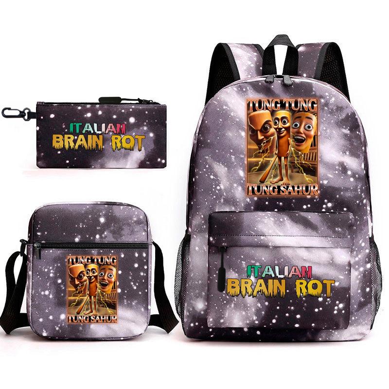 School Bag Tongtongsahur Cartoon Abstract Shanhaijing Primary School Students and Teenagers Backpack Three-piece Set L