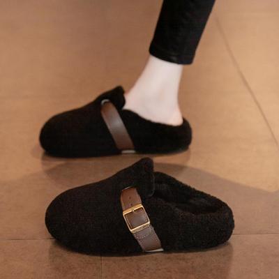 Тапочки Mao Mao женские осенне-зимние 2025 новые плюшевые угги с закрытым носком, тапочки-полуноски, хлопковые тапочки интернет-знаменитости