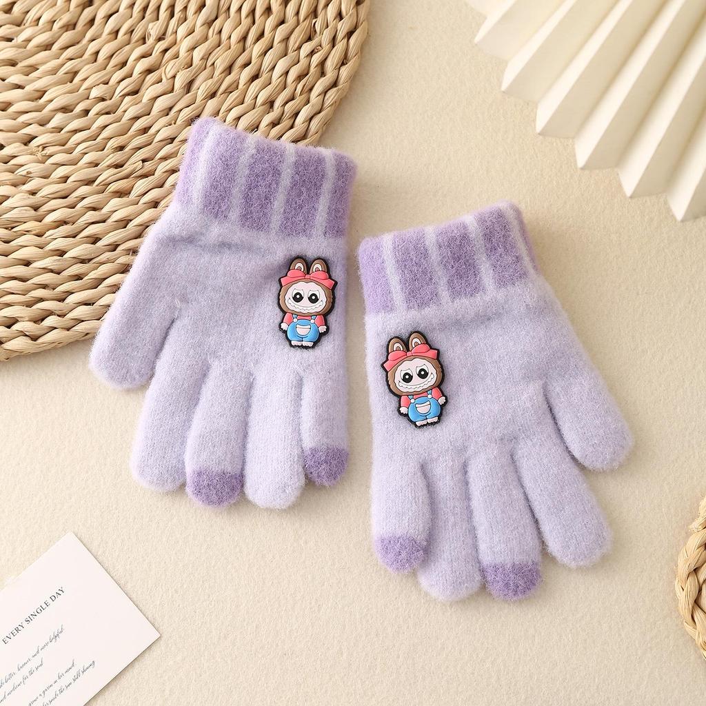 Детские зимние перчатки в корейском стиле с милым медведем - Теплые, Защищающие от холода, Пятипалые для мальчиков и девочек