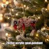 Gift for Christmas Holiday Acrylic Goat Tree Pendant, Decorative Hanging Ornament with Clear Animal Rhinestone, Golden Cord New Year Party Durable