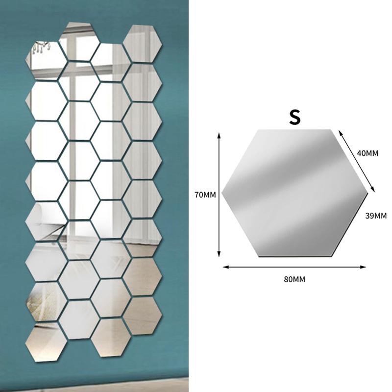 60/6 шт. Шестигранные зеркальные настенные наклейки, самоклеящиеся съемные настенные наклейки, золотые, серебряные, мозаичные плитки, наклейки для спальни, домашнего декора