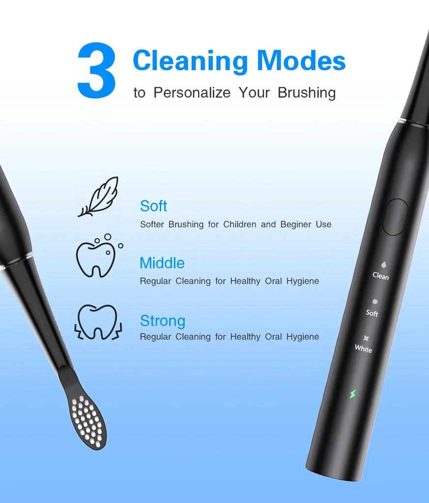 Звуковая электрическая зубная щетка с режимом глубокой чистки, водонепроницаемая IPX7, USB, набор зубных щеток для здоровья зубов и отбеливания для взрослых