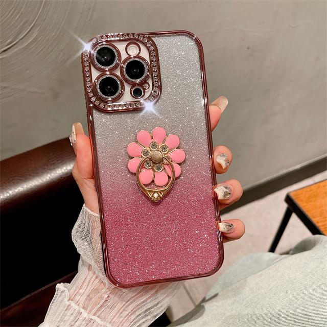 Роскошный чехол для телефона с гальваническим покрытием и бриллиантовой рамкой для iPhone 16 Pro Max для iPhone 11 12 13 14 15 16 Plus с блестящей подставкой-держателем