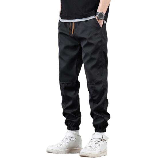 Весна Осень Мужские брюки-карго Свободные эластичные брюки на завязках на талии Множество карманов Однотонные спортивные брюки больших размеров с резинкой на щиколотке Повседневные брюки Ninth