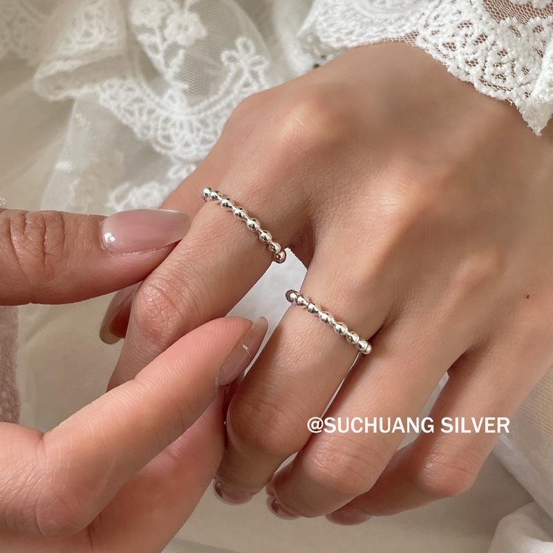 Кольцо-колечко Su Chuang S925 из стерлингового серебра для женщин - Крутое, Премиальное, Дизайн с круглыми бусинами для надевания на указательный палец