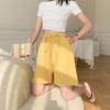 Women Breathable Shorts Drawstring Wide Leg Pants Elastic Waist Fashion Beach Shorts Solid Color