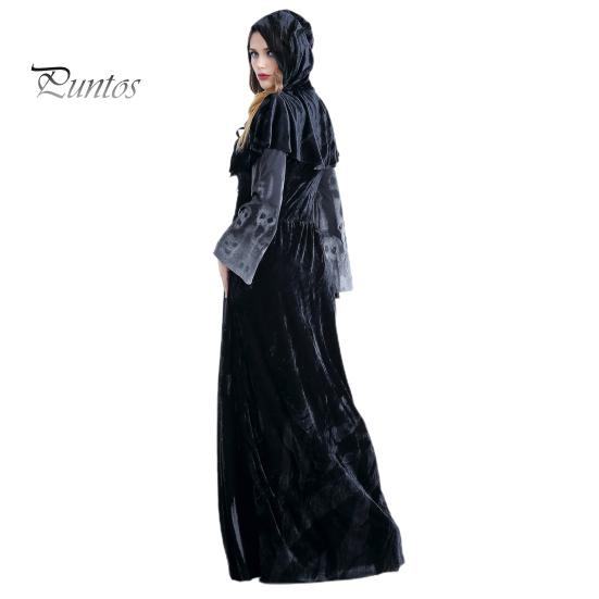 Halloween Costume Suit Witch Queen Dress Shawl Set Scary Death God Women Outfit Skull Printed Dark Style Dress for Halloween Party Stage Show
