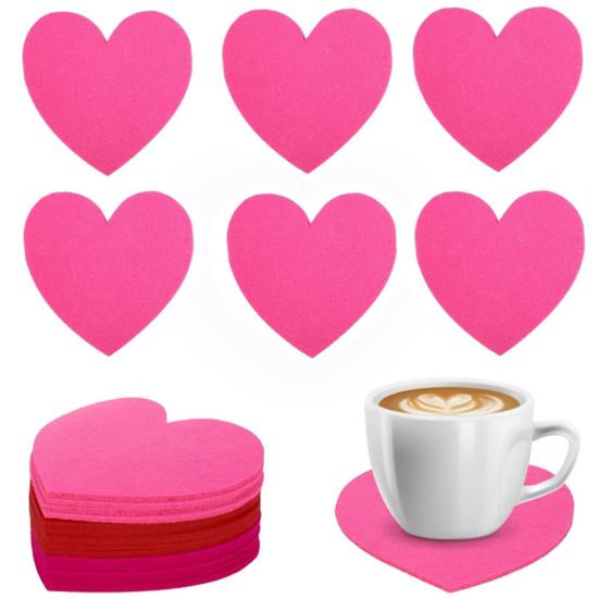 6 шт. Фетровые подставки на День святого Валентина Красные Розовые Подставки под напитки с сердечками любви для Дня святого Валентина, Дня рождения, Свадьбы, Помолвки, Украшение стола для вечеринки