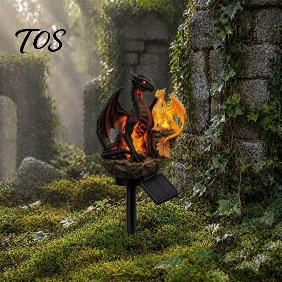 Weather Resistant Resin Decor Dragon Solar Garden Light, Outdoor Gothic Medieval Statue Lamp, Waterproof Retro Ornament Sculpture for Patio Lawn Yard