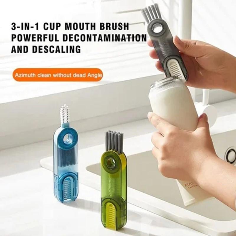 Multifunctional 3 In 1 Bottle Gap Cleaner Brush U-Shaped Cup Mouth Brush Feeding Bottle Cleaning Brush Household Kitchen Cleaner