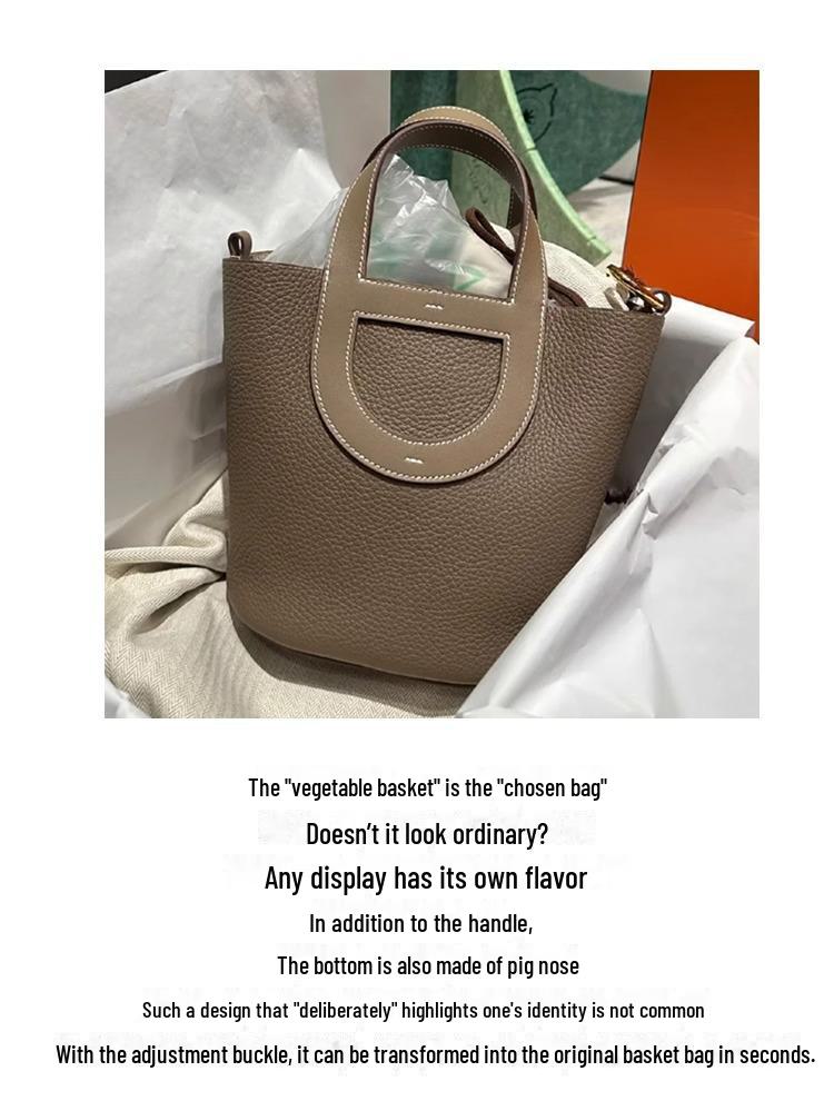 Модная сумка 2024 года: Женская корзинка для овощей Pig Nose из натуральной кожи Litchi Grain First Layer