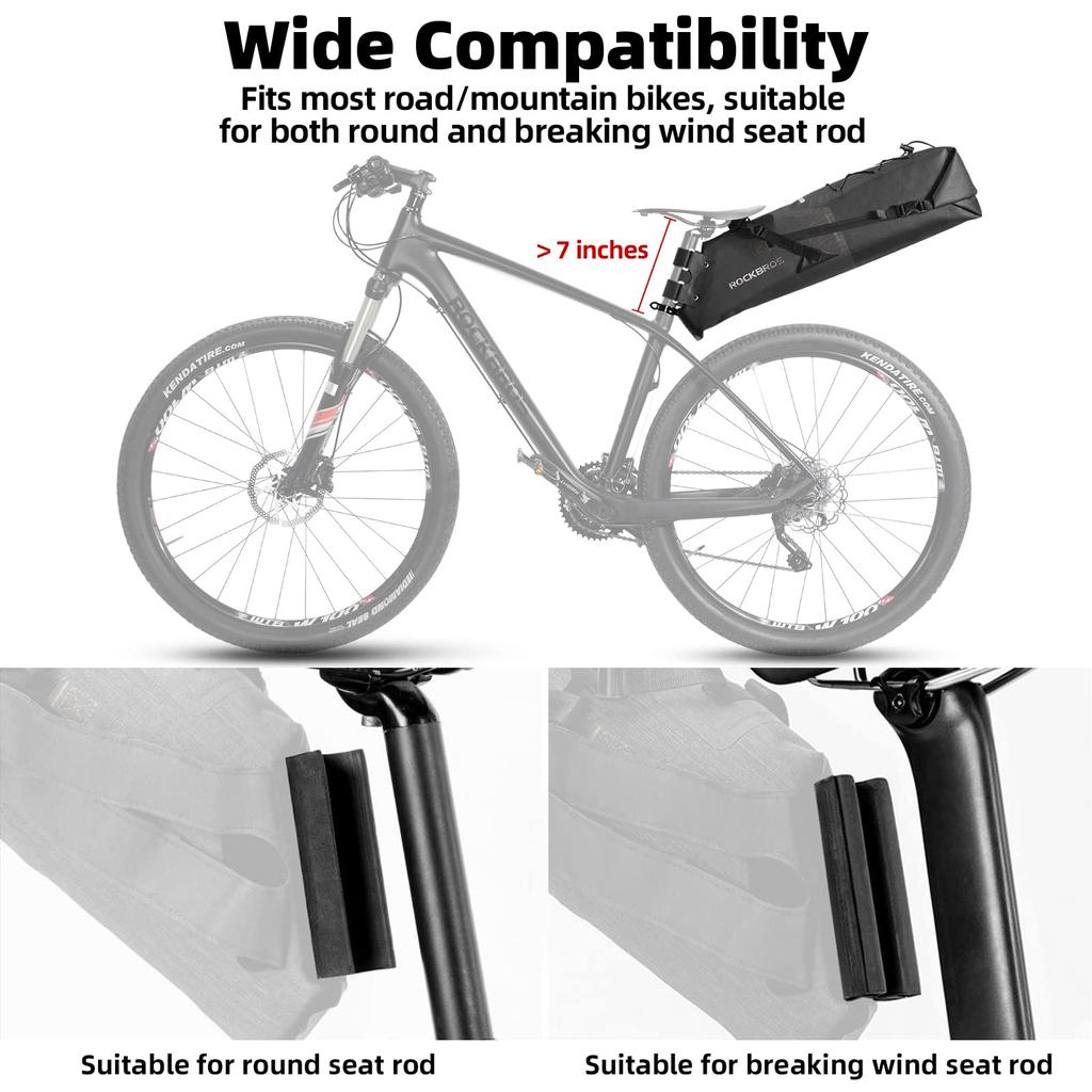 Rockbros Подседельная сумка большой емкости, сумка для седла дорожного велосипеда, водонепроницаемая, с обработкой ТПУ, большая емкость для хранения 10 л, светоотражающая лента для велоспорта (черный)