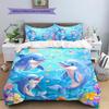 Мультяшная цветная дельфиновая постельное белье Домашний декор Подарок на день рождения (1 пододеяльник + 2 наволочки, без наполнителя)