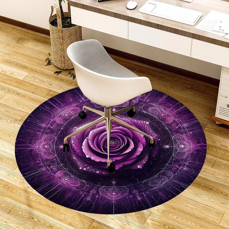 1pc Office Carpet Chair Mats Purple Rose Mandala Artwork Perfect for Decorating Office Chairs, Living Rooms, Or Bedrooms